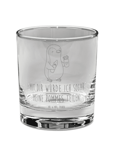 Mr. & Mrs. Panda Whiskey Glas Pinguin Pommes mit Spruch in Transparent