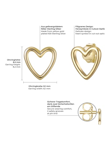 Glanzstücke München Ohrringe Herz aus Sterling Silber in gelbgold