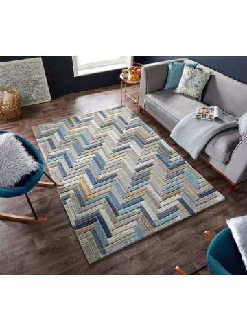 KADIMA DESIGN Teppich aus Wolle, Modern & Geometrisch, Strapazierfähig in Multicolor-Blau