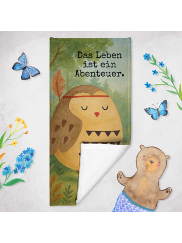 Mr. & Mrs. Panda Badehandtuch Eule Federschmuck Design mit Spruch in Türkis Pastell