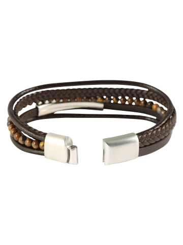 Adeliás Herren Armband – Lederarmband aus Leder mit Tigerauge 21 cm in braun