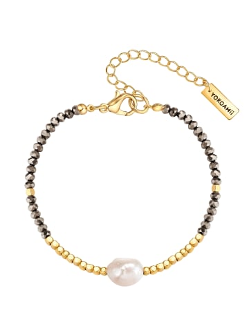 Yokoamii Armband aus Metall-Legierung mit Glas und Süßwasser-Zuchtperle in gelbgold