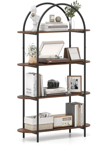 COSTWAY Gebogenes Bücherregal 4-stöckig 95 x 34 x 156 cm in Braun