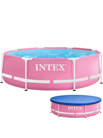 Intex Pink Metal Frame Pool 244x76cm mit Abdeckplane in rosa