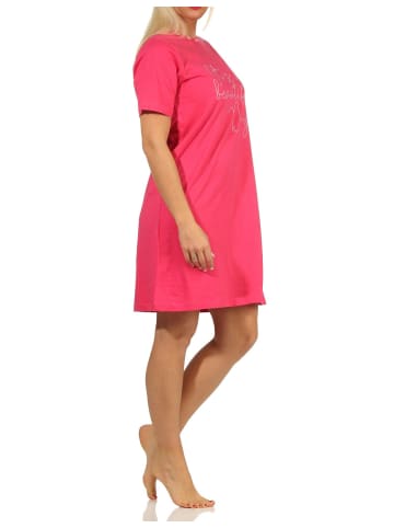 NORMANN kurzarm Nachthemd Zierspruch - 66369 in pink