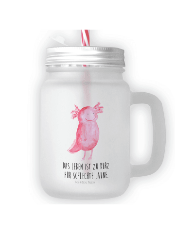 Mr. & Mrs. Panda Trinkglas Mason Jar Axolotl Glücklich mit Spruch in Transparent