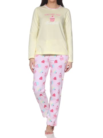 NORMANN Langarm Schlafanzug Pyjama Übergröße Cupcake in vanille
