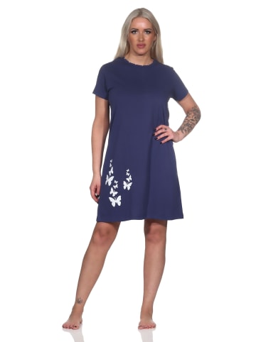 NORMANN Nachthemd kurzarm Tupfen Punkte Optik - 86461 in navy