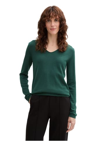 Tom Tailor Dünner Strickpullover Basic V-Ausschnitt Stretch Sweater in Grün-3