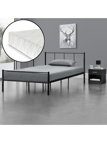 en.casa Metallbett Laos mit Matratze in Schwarz (B)120cm