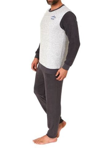 NORMANN langarm Frottee Pyjama Rundhalsschnitt & Bündchen - 82442 in dunkelgrau