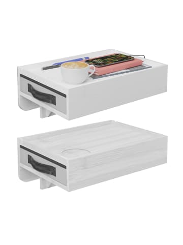 relaxdays 2 x Nachttisch klemmbar in Weiß - (B)37 x (H)14 x (T)26,5 cm