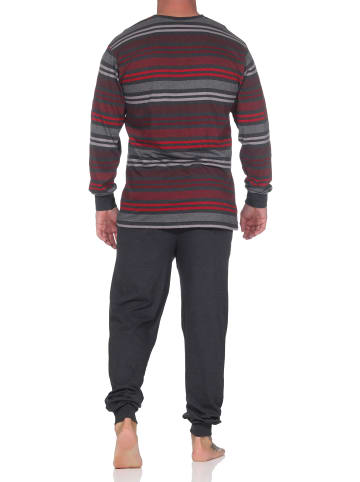 NORMANN Normann Schlafanzug lang Bündchen Streifen in rot