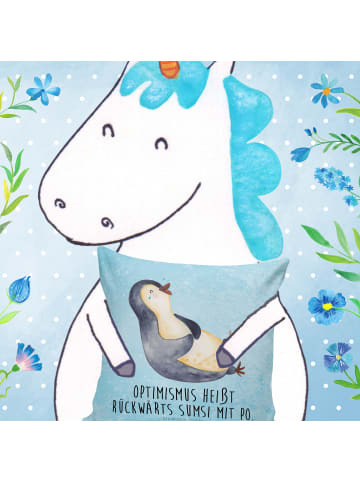 Mr. & Mrs. Panda Kissen 40x40 Pinguin Lachen mit Spruch in Eisblau