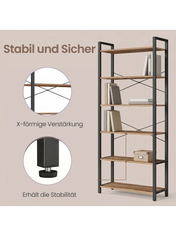 VASAGLE Bücherregal Barnet in dunkelwalnussfarben - (B)78 x (H)185.5 x (T)30 cm