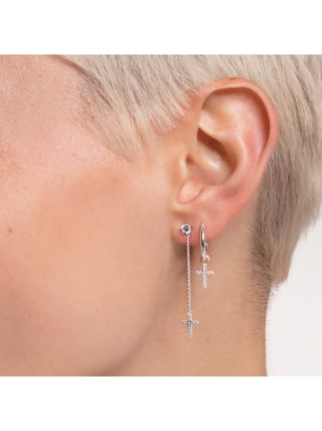 Thomas Sabo Einzel Creole Mit Kreuz Anhänger in silber, weiß