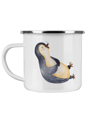 Mr. & Mrs. Panda Emaille Tasse Pinguin Lachen ohne Spruch in Weiß