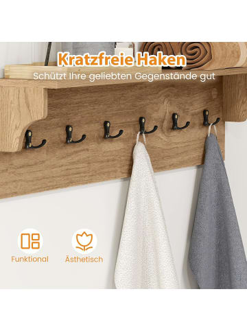 COSTWAY Wandgarderobe mit Ablage 80 × 14 × 20 cm in Hellbraun