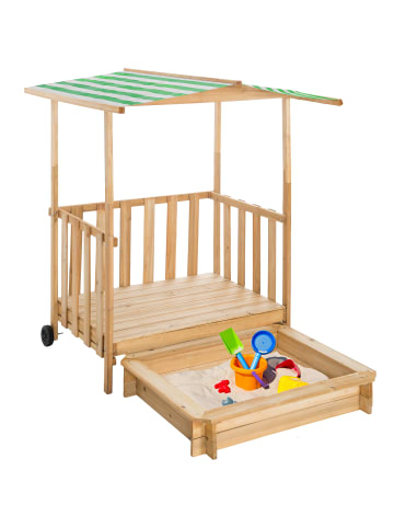 tectake Holzsandkasten, 106 x 105 x 137 cm, mit Sitzflächen und Sonnendach