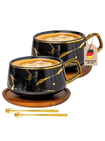 Intirilife Kaffeetasse Teetasse Keramik 200ml mit Untersetzer in 2x Schwarz