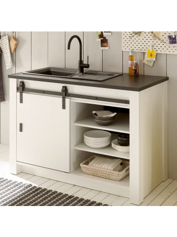 Furn.Design Küchenschrank weiß Pinie, anthrazit Landhaus, Unterschrank für Spüle / Kochfeld