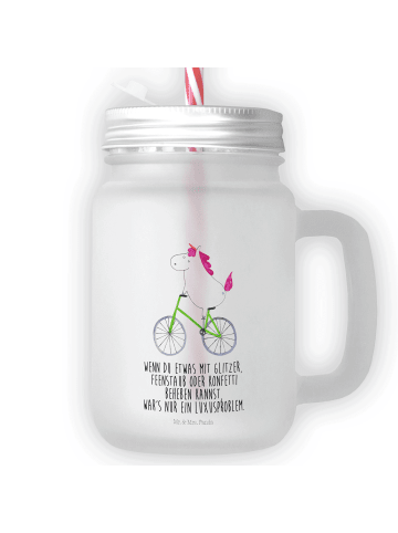 Mr. & Mrs. Panda Trinkglas Mason Jar Einhorn Radfahrer mit Spruch in Transparent
