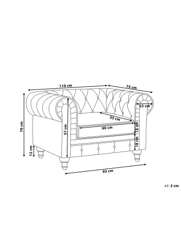 Beliani Sessel CHESTERFIELD in Grün/Braun - (W) 110 x (H) 70 x (L) 75 cm