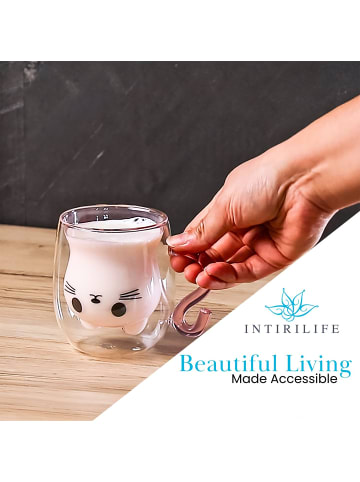 Intirilife Thermo Glas Doppelwandig Katze 200ml in 6x Rosa