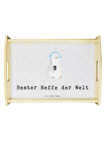 Mr. & Mrs. Panda Serviertablett Pinguin Bester Neffe der Welt mi... in Grau Pastell