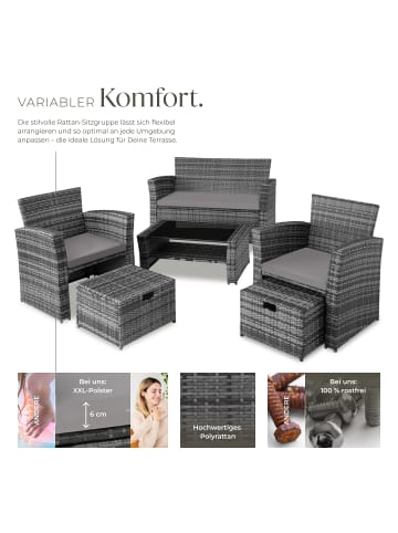 tectake Rattan Gartenlounge für 4 bis 6 Personen, mit Sicherheitsglasplatte