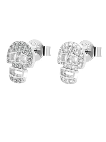 Adeliás Damen Ohrstecker Totenkopf aus 925 Silber mit Zirkonia in silber