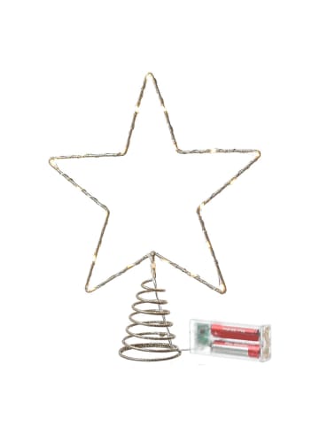 MARELIDA LED Christbaumspitze Stern mit Glitzer beleuchtet Timer H: 27cm in gold