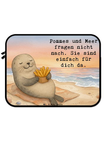 Mr. & Mrs. Panda Laptop Hülle Robbe Pommes Design mit Spruch in Weiß