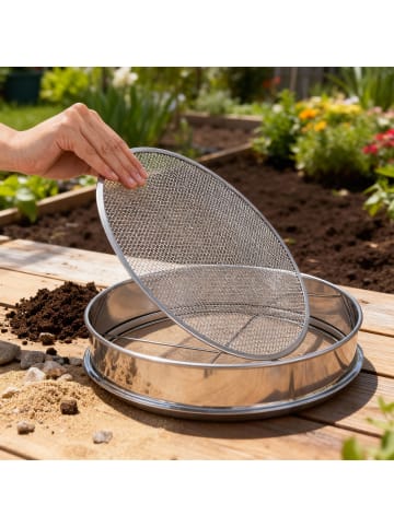 relaxdays Gartensieb "5in1" in Silber - Ø 30 cm