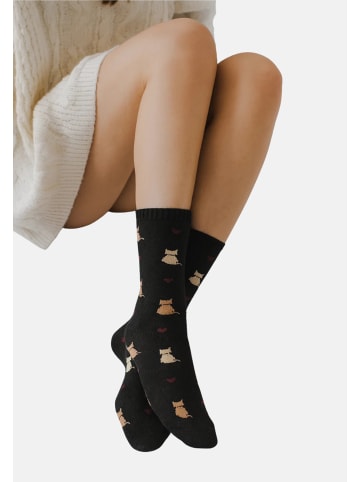 Yuhu Damen Wollsocken mit Katzenmotiv im 6er Pack in Mehrfarbig