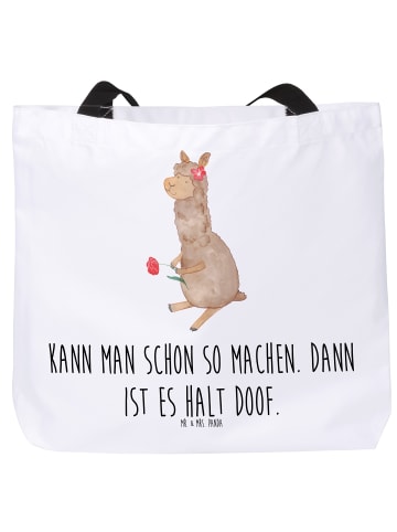 Mr. & Mrs. Panda Strandtasche Alpaka Blume mit Spruch in Weiß