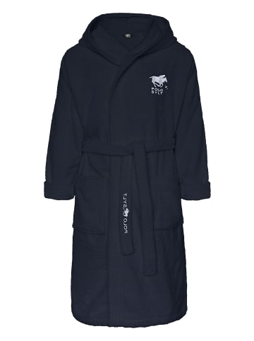 Polo Sylt Bademantel mit Logos, Gürtel und aufgesetzten Taschen in Blau