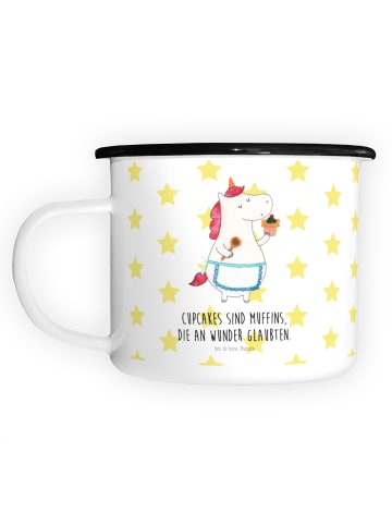 Mr. & Mrs. Panda XL Emaille Tasse Einhorn Küche mit Spruch in Weiß