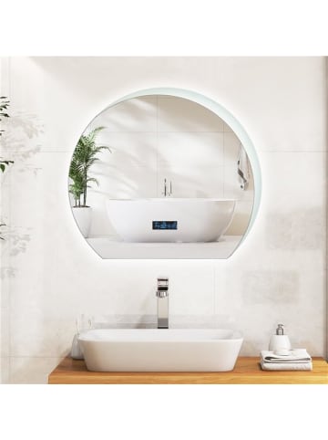 COSTWAY Halbrunder LED Badezimmerspiegel in Silber