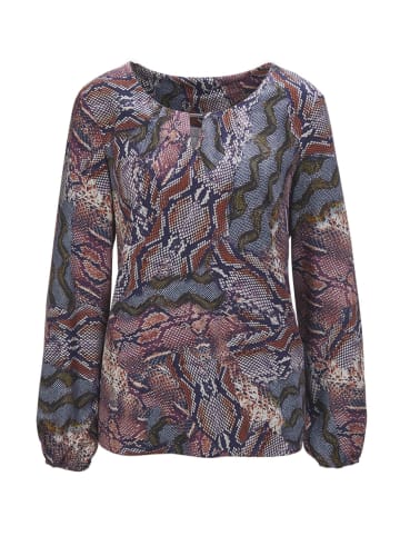 GOLDNER Kurzgröße:  Druckbluse mit raffiniertem Ausschnitt in violett / gemustert