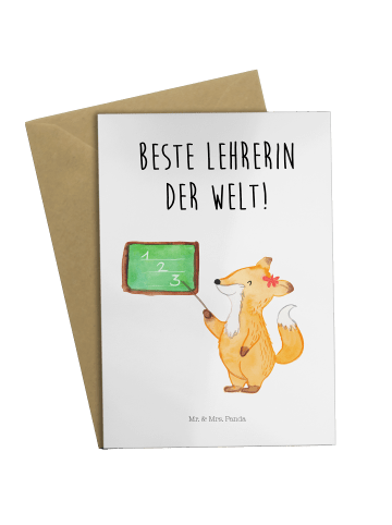 Mr. & Mrs. Panda Grußkarte Fuchs Lehrerin mit Spruch in Weiß