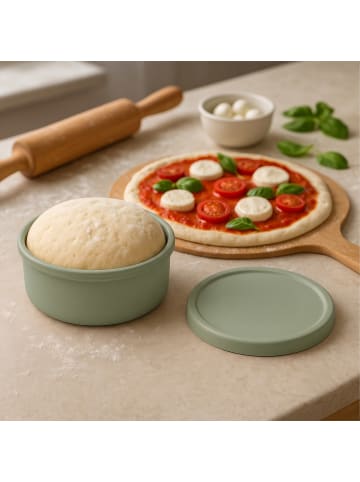 relaxdays 4 x Pizzaballenbox in Salbei - (H)6,5 x Ø 14,5 cm