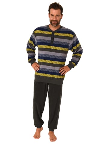 NORMANN Frottee Pyjama fü knopfleiste Schlafanzug Streifen - 82880 in gelb