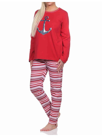 NORMANN langarm Schlafanzug Pyjama Oberteil Anker - 77345 in rot
