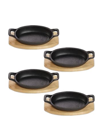 Echtwerk 8 tlg. Set Gusseisen Auflaufform mit Servierbrett in Schwarz