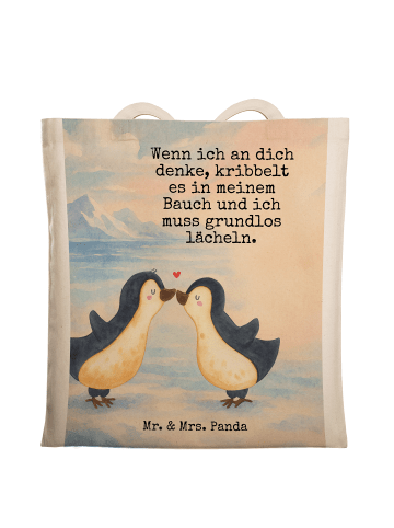 Mr. & Mrs. Panda Tragetasche Pinguine Kuss Design mit Spruch in Weiß