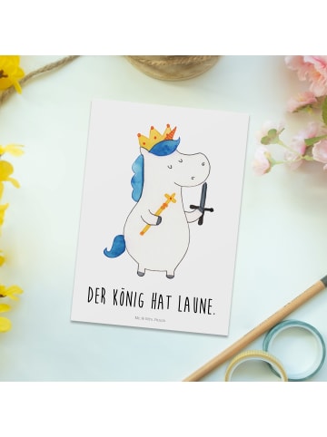 Mr. & Mrs. Panda Postkarte Einhorn König mit Schwert mit Spruch in Weiß