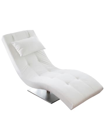 SalesFever Relaxliege modern mit Nackenkissen und Edelstahl-Fuß aus Kunstleder in Weiß