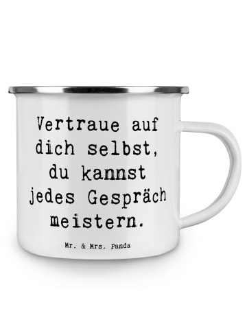 Mr. & Mrs. Panda Emaille Tasse Spruch Ein schwieriges Gespräch f... in Weiß