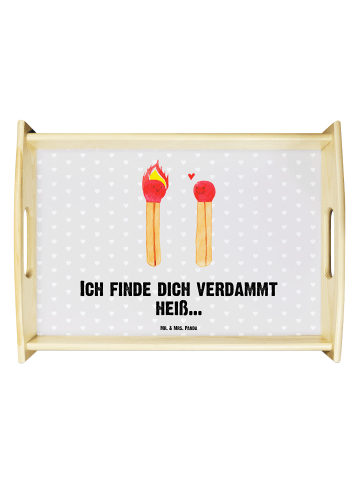 Mr. & Mrs. Panda Frühstückstablett Streichhölzer mit Spruch in Grau Pastell